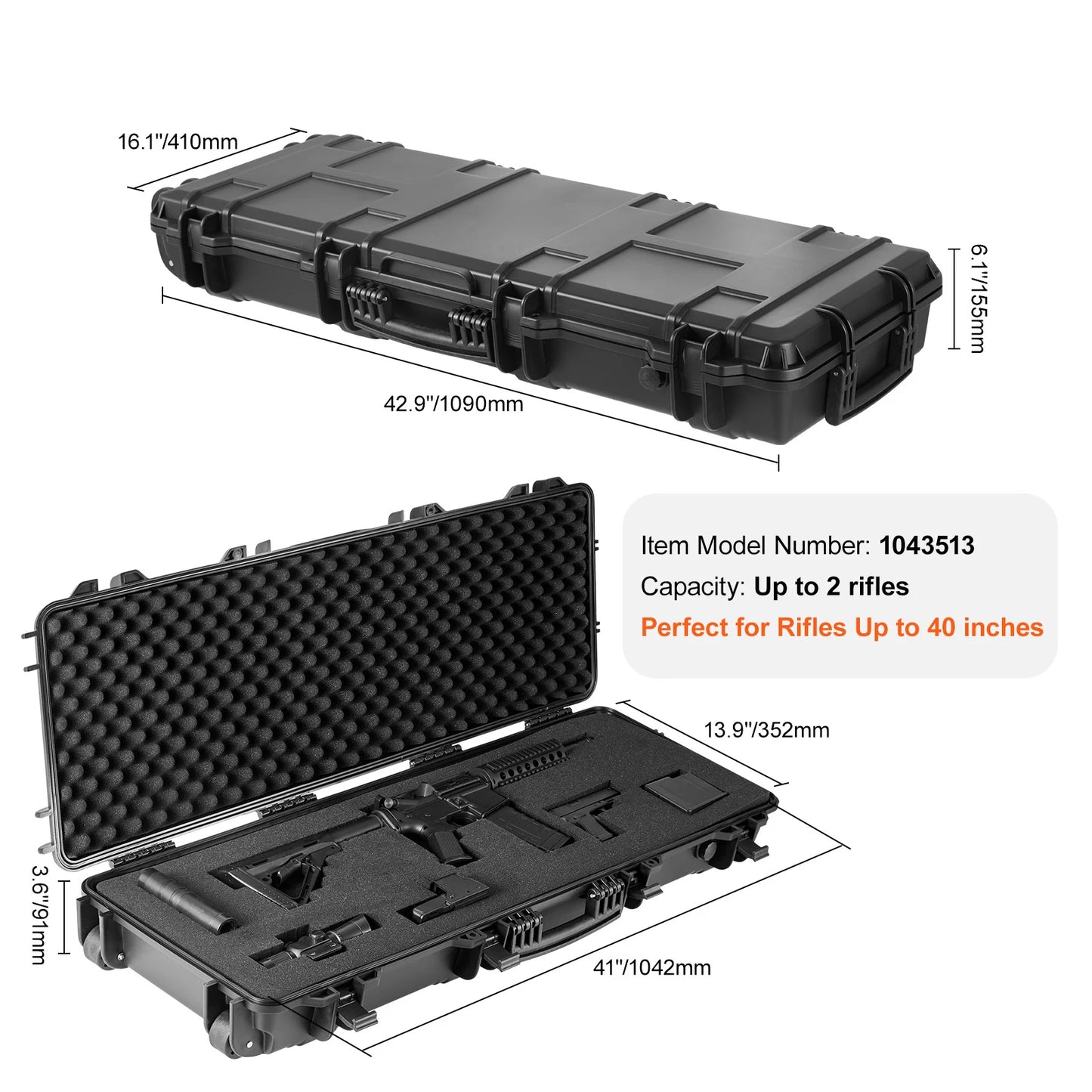 Hard Rifle Case Portable Storage For Long Guns Shockproof Waterproof