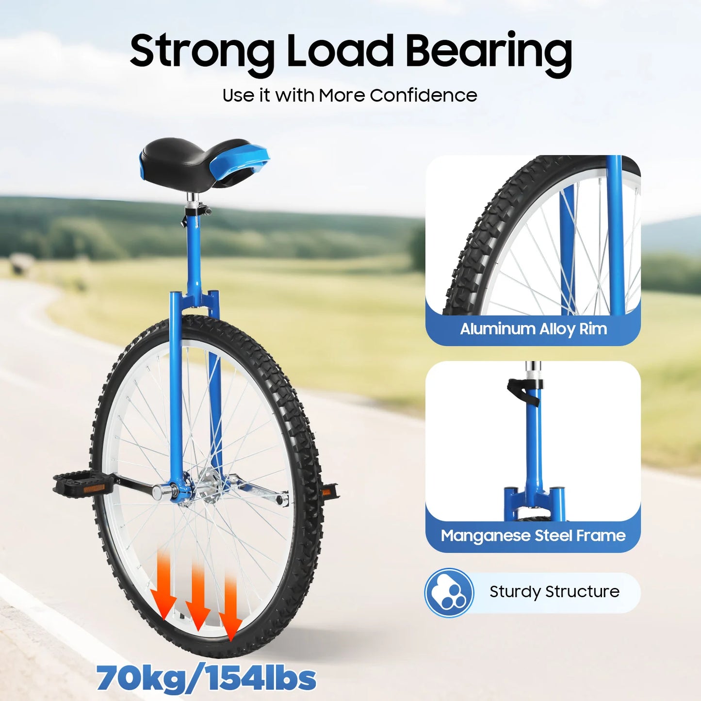 Unicycle With Steel Frame Aluminum Rim Knurled Non Slip Seatpost