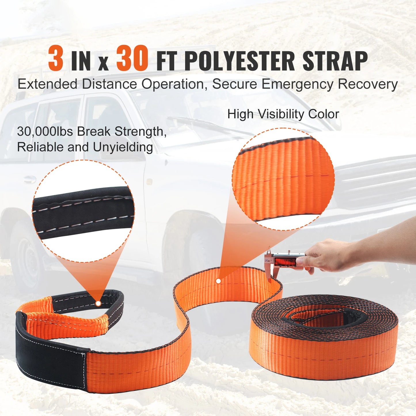 Off Road Winch Recovery Kit With 30000 Lbs Tow Strap For ATVs And Jeeps