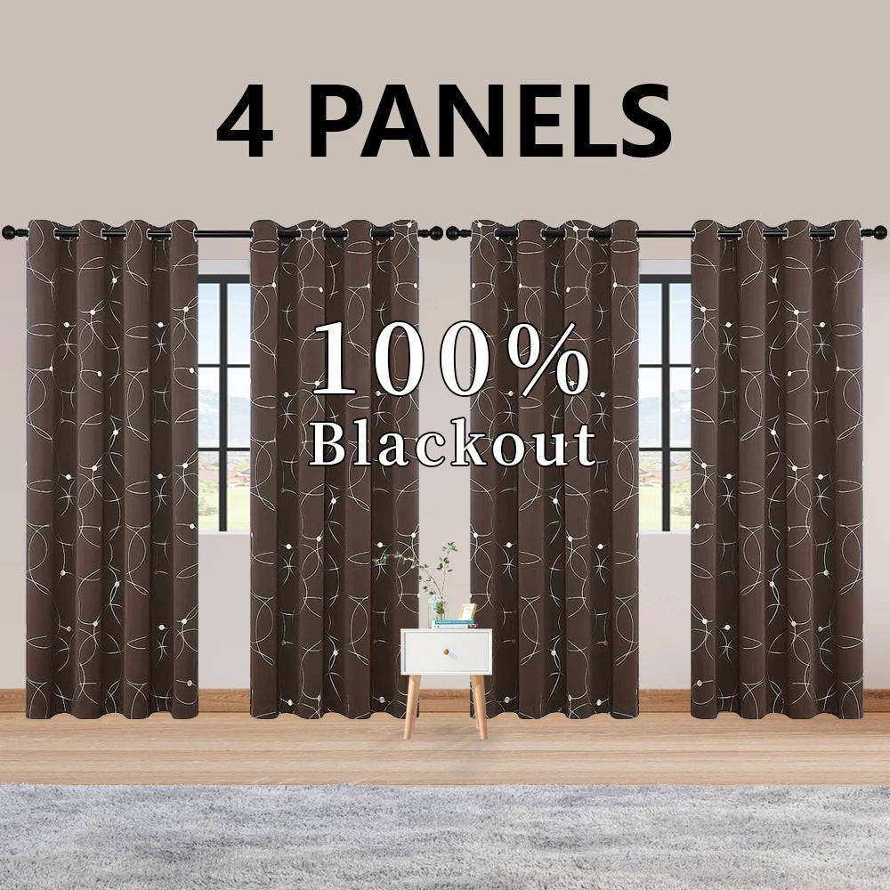 4Pcs Blackout Curtains Grommet Thermal Insulated Foil Circles Dots