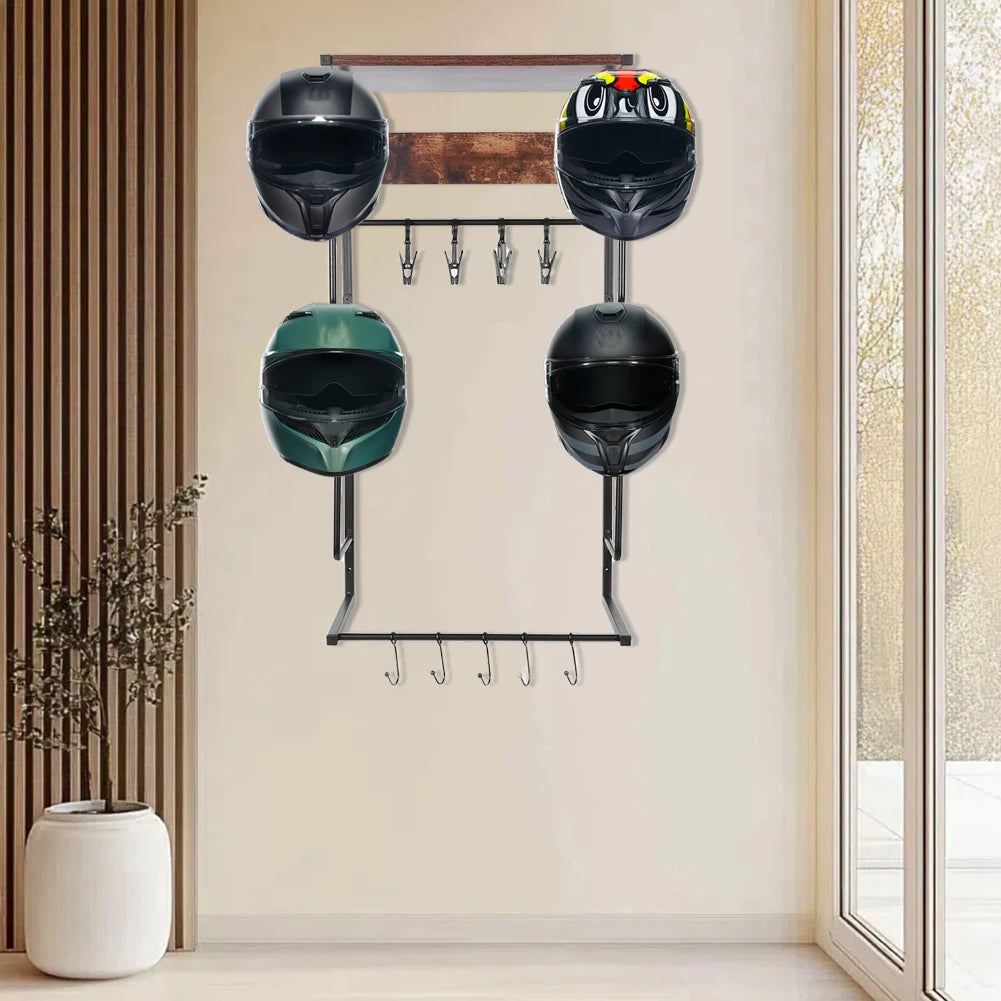 Motorcycle Helmet Holder With Hook And Clip Wall Mount Stand