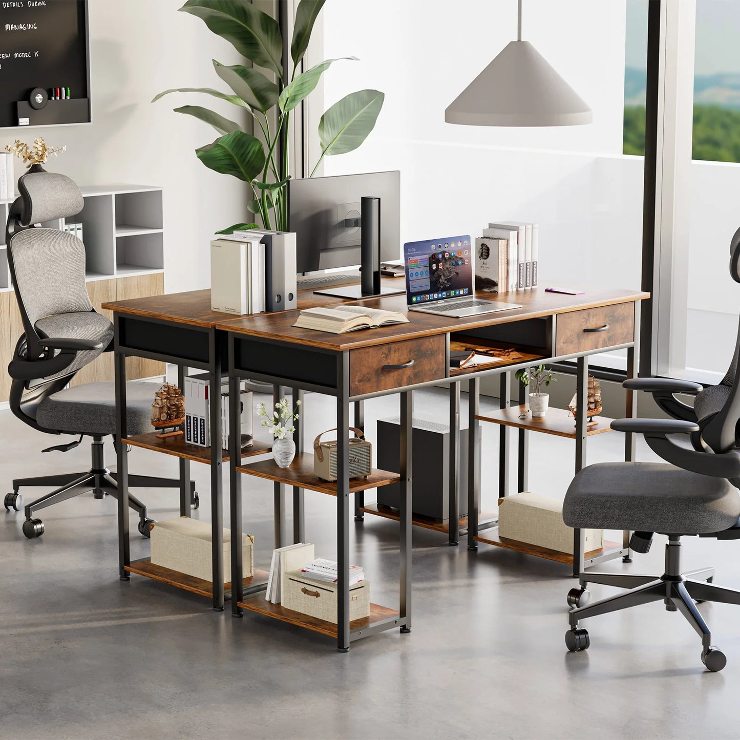 JHK Computer Gaming Desk With Fabric Drawers And Adjustable Feet