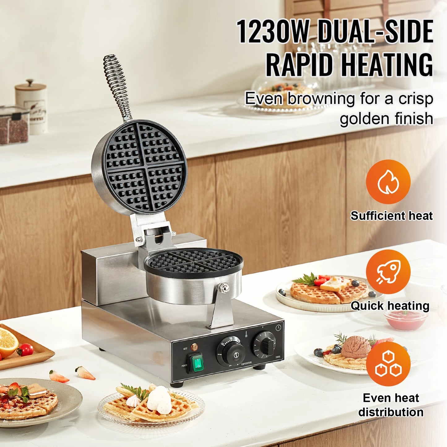SucceBuy Commercial Waffle Maker 1200W Stainless Steel Belgian Waffle Iron