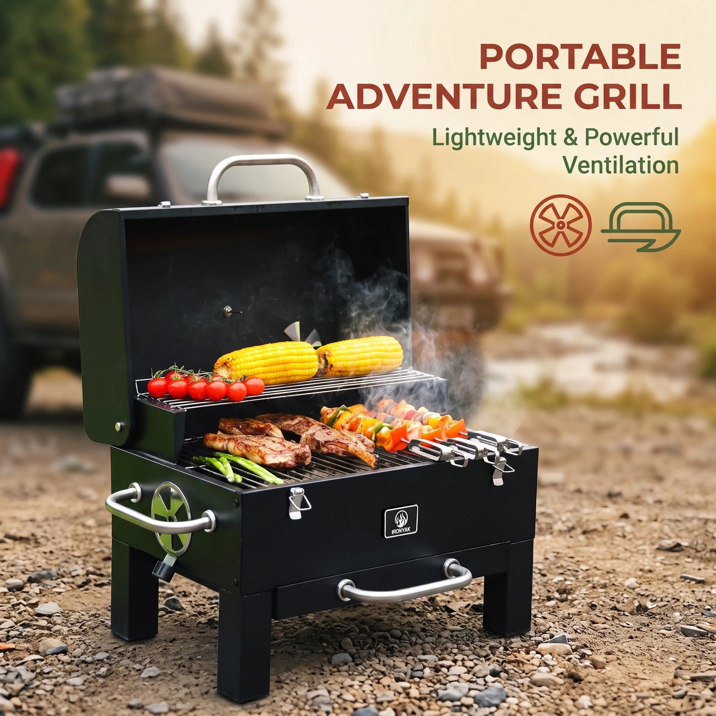 Ironyak Portable Charcoal Grill And Smoker Tabletop Bbq