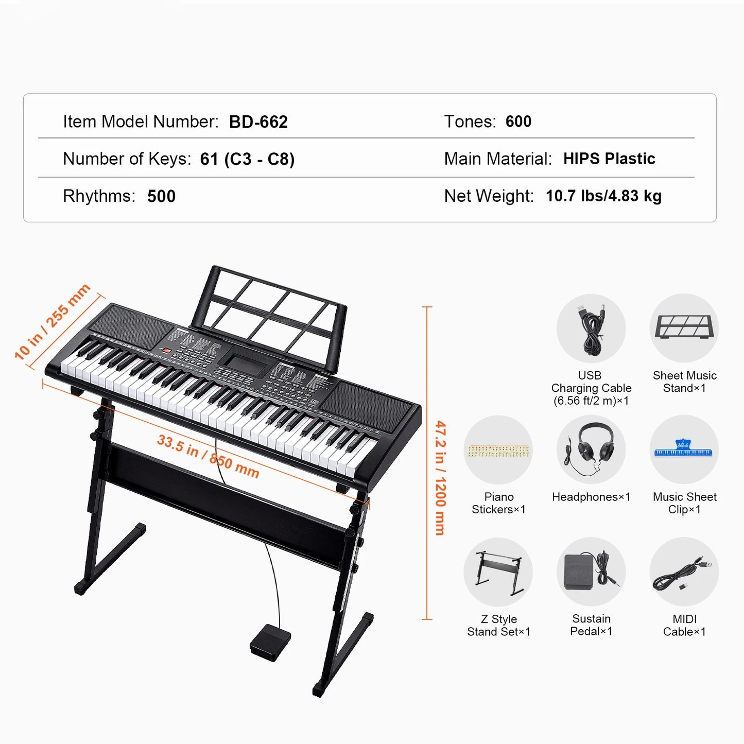 SucceBuy 61 Key Digital Keyboard Piano 200 or 600 Tones