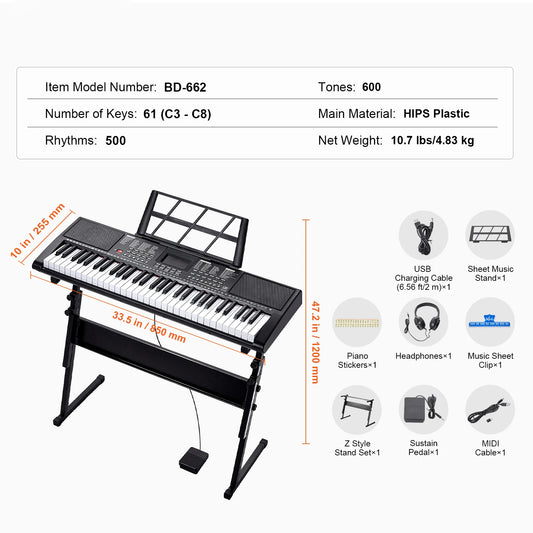 SucceBuy 61 Key Digital Keyboard Piano 200 or 600 Tones