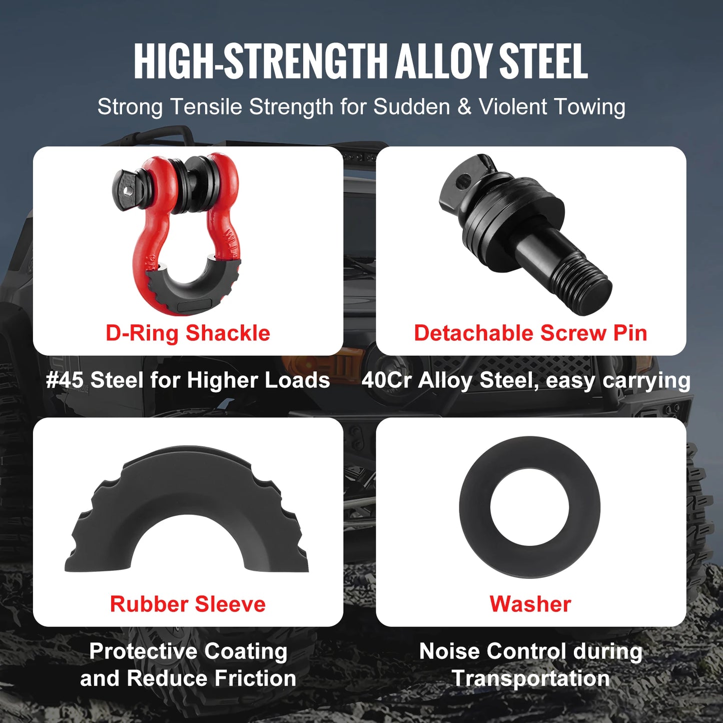SucceBuy 2Pcs D-Ring Shackle With Isolator and Washers