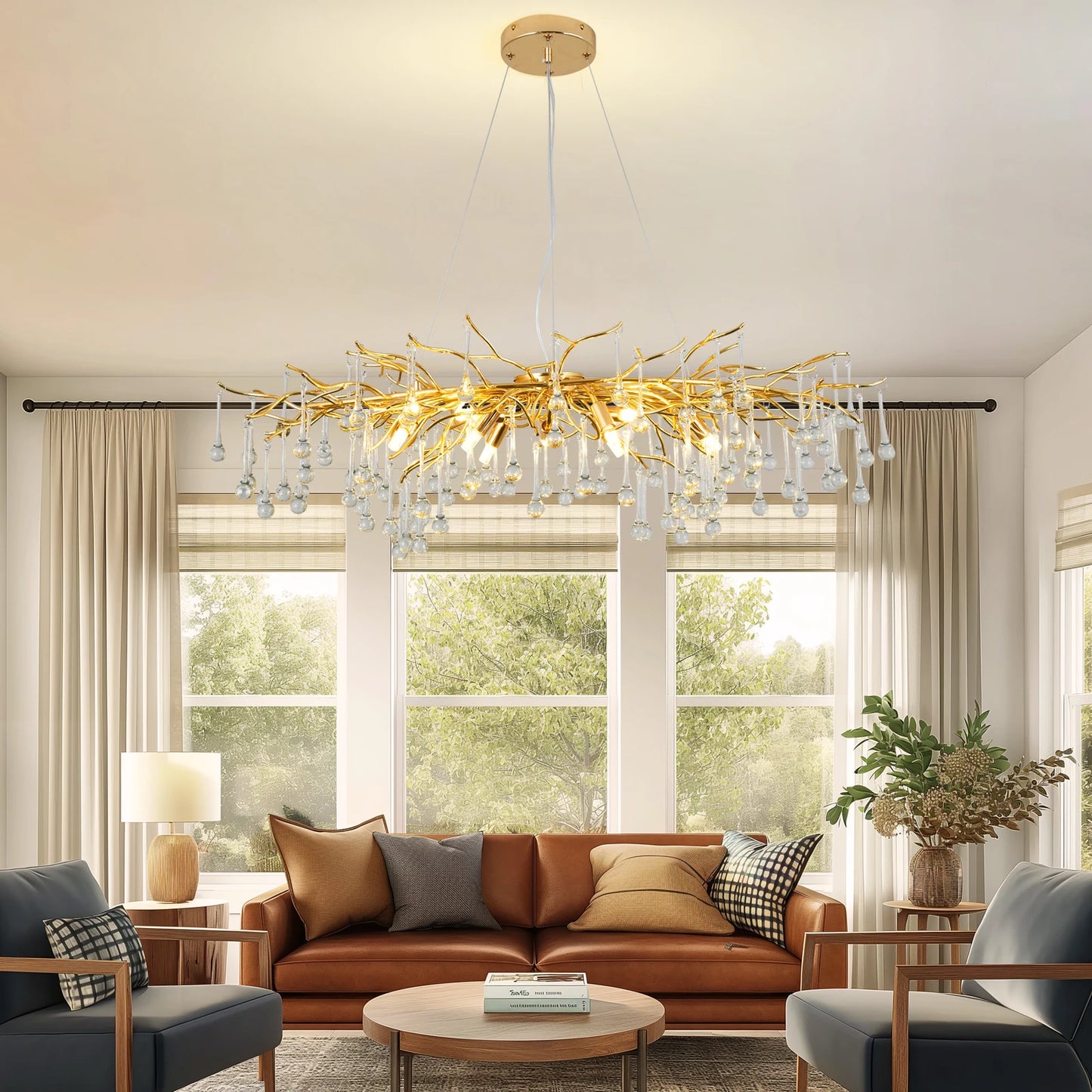GreeLustr Modern Luxury Gold Crystal Tree Branch Ceiling Chandelier