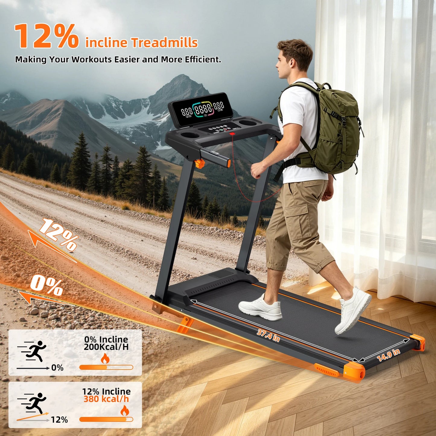 Quiet Foldable Walking Pad Treadmill With Incline And Led Display