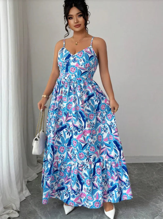 Elegant Floral Camisole Dress Womens Loose Fit Long Style