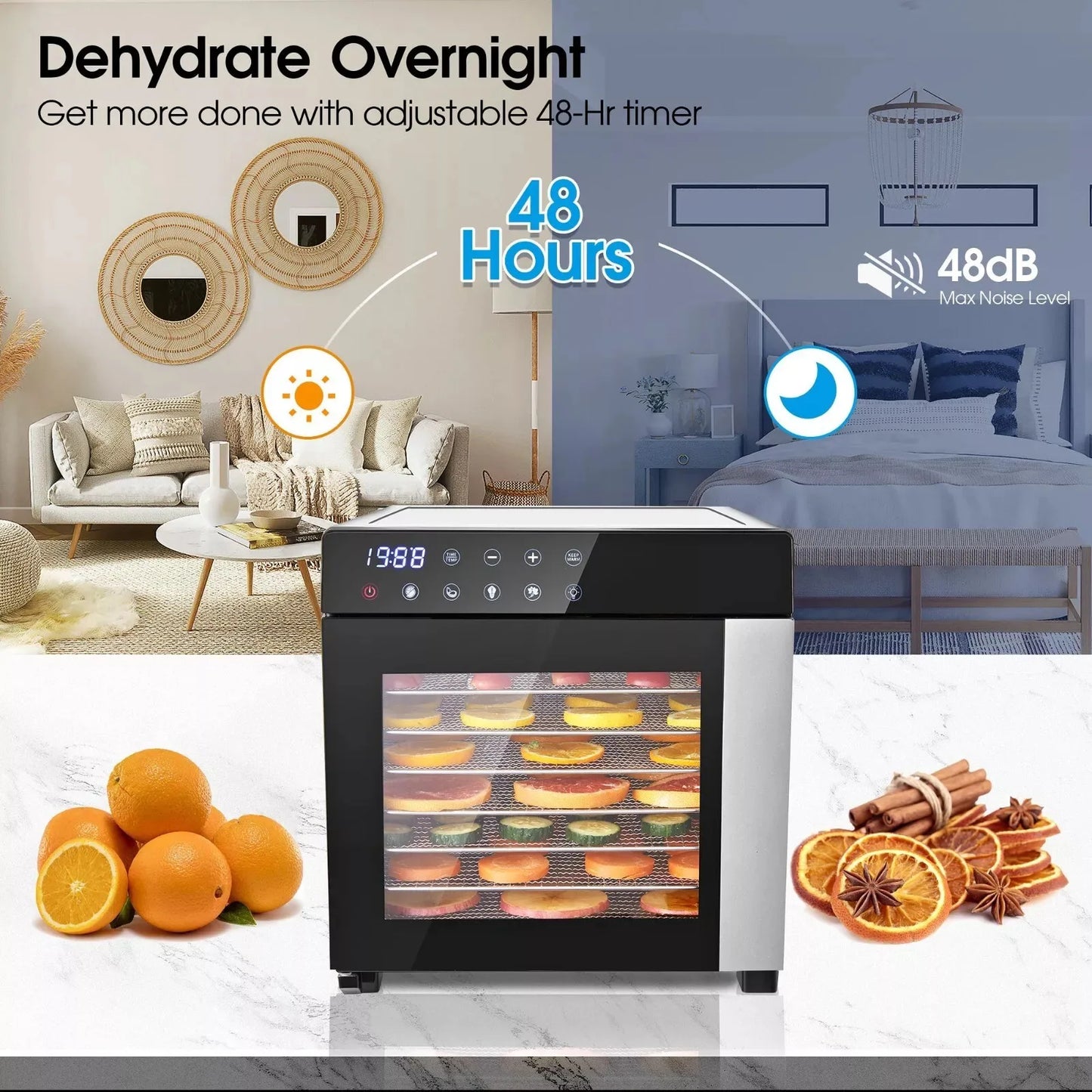 SNDOAS Stainless Steel Food Dehydrator 600W With 4 Presets