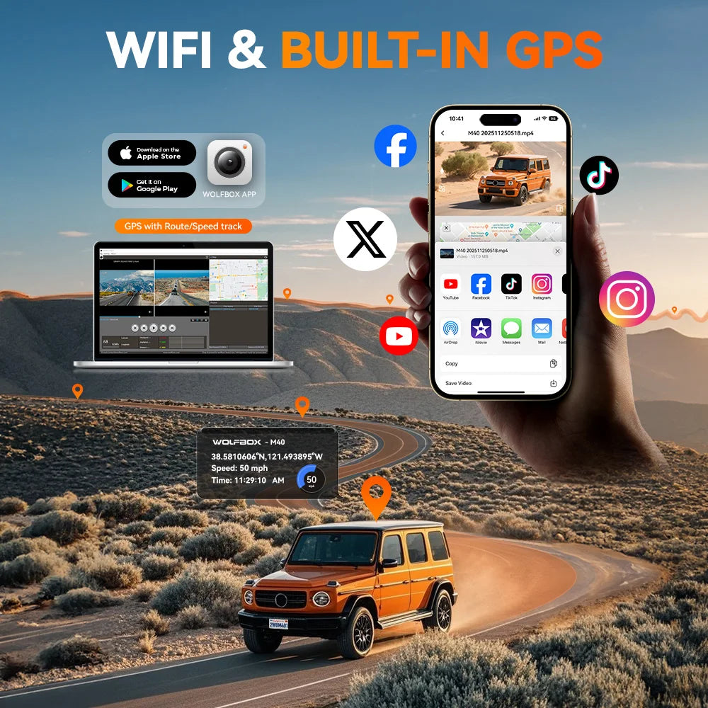 WOLFBOX M40 Dash Cam 4K And 1080P With Voice Control ADAS GPS