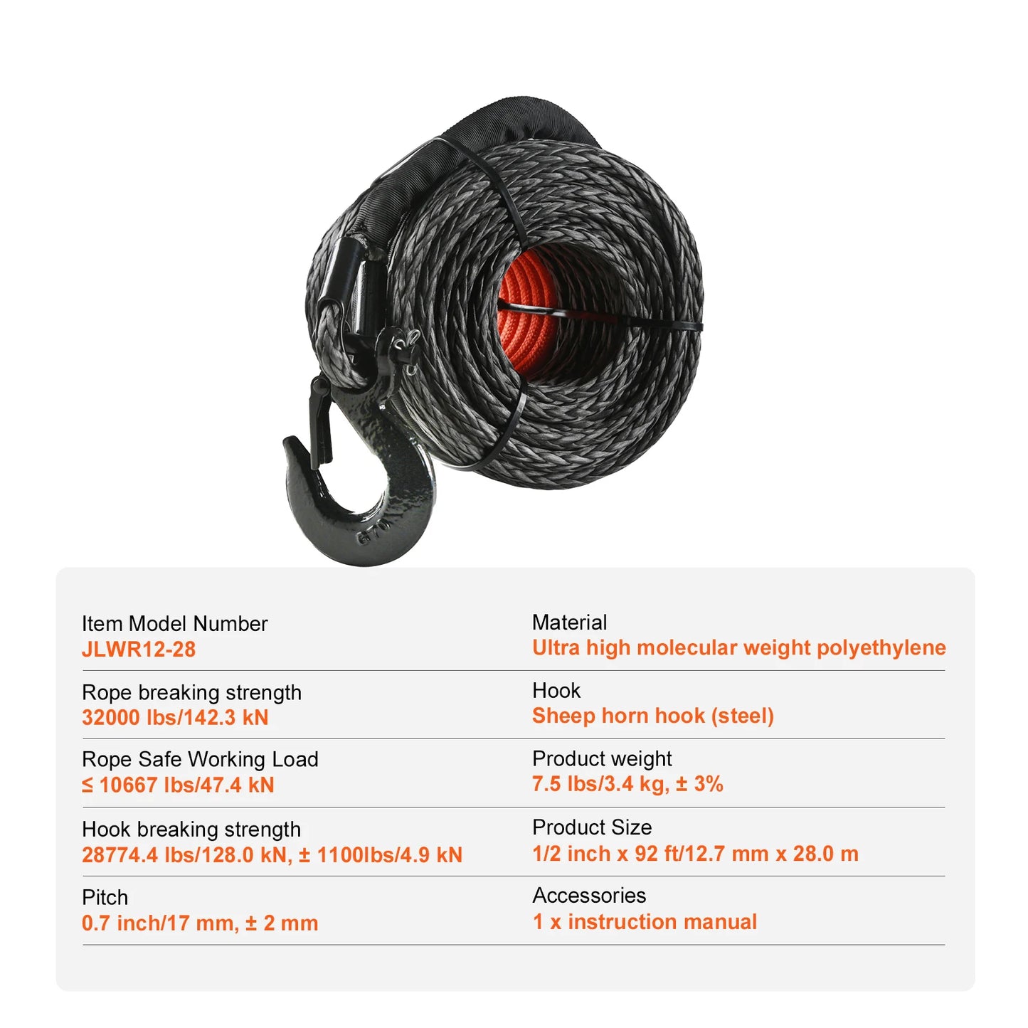 SucceBuy Synthetic Winch Rope With Forged Hook