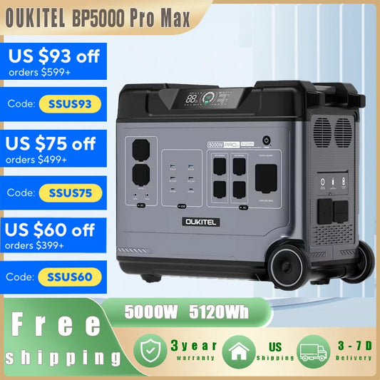 OUKITEL BP5000 Pro Max 5120Wh LiFePO4 Portable Power Station Solar Generator