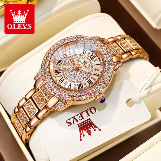 OLEVS Ladies Diamond Waterproof Quartz Dress Watch Stainless Steel