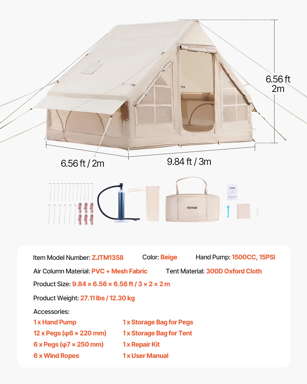 SucceBuy Inflatable Blow Up Tent With Pump And Stove Jack
