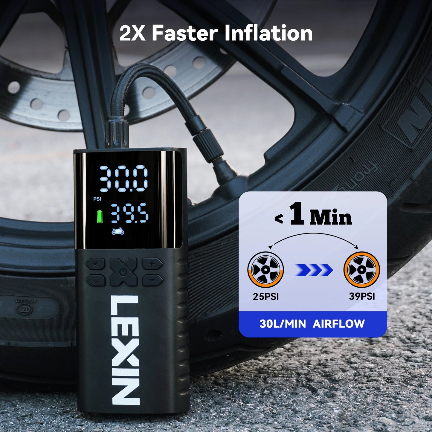 Lexin P4 Smart Inflator Pump 4000mAh LED Digital For Motorcycles Tire Inflation