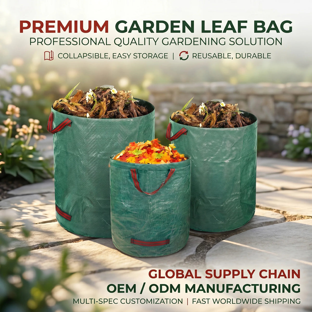 Heavy Duty Reusable Garden Leaf Bags With Reinforced Handles