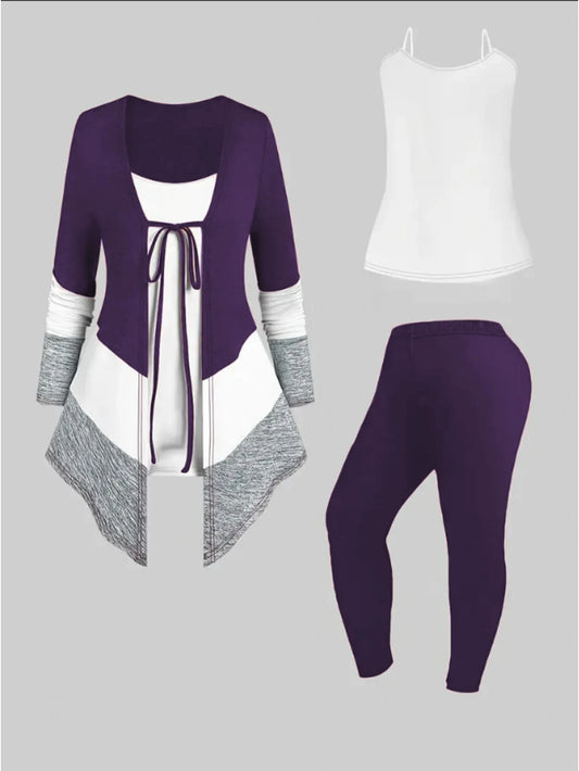 Women Tie Front Cardigan Cami And Pants Loungewear Set