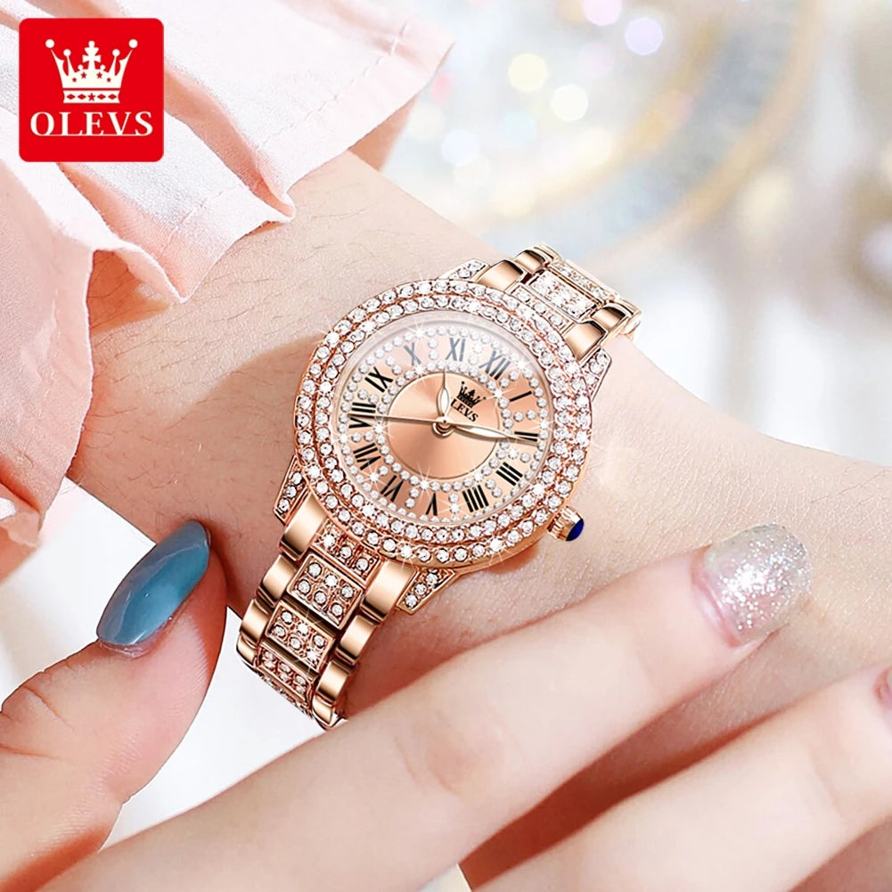 OLEVS Ladies Diamond Waterproof Quartz Dress Watch Stainless Steel
