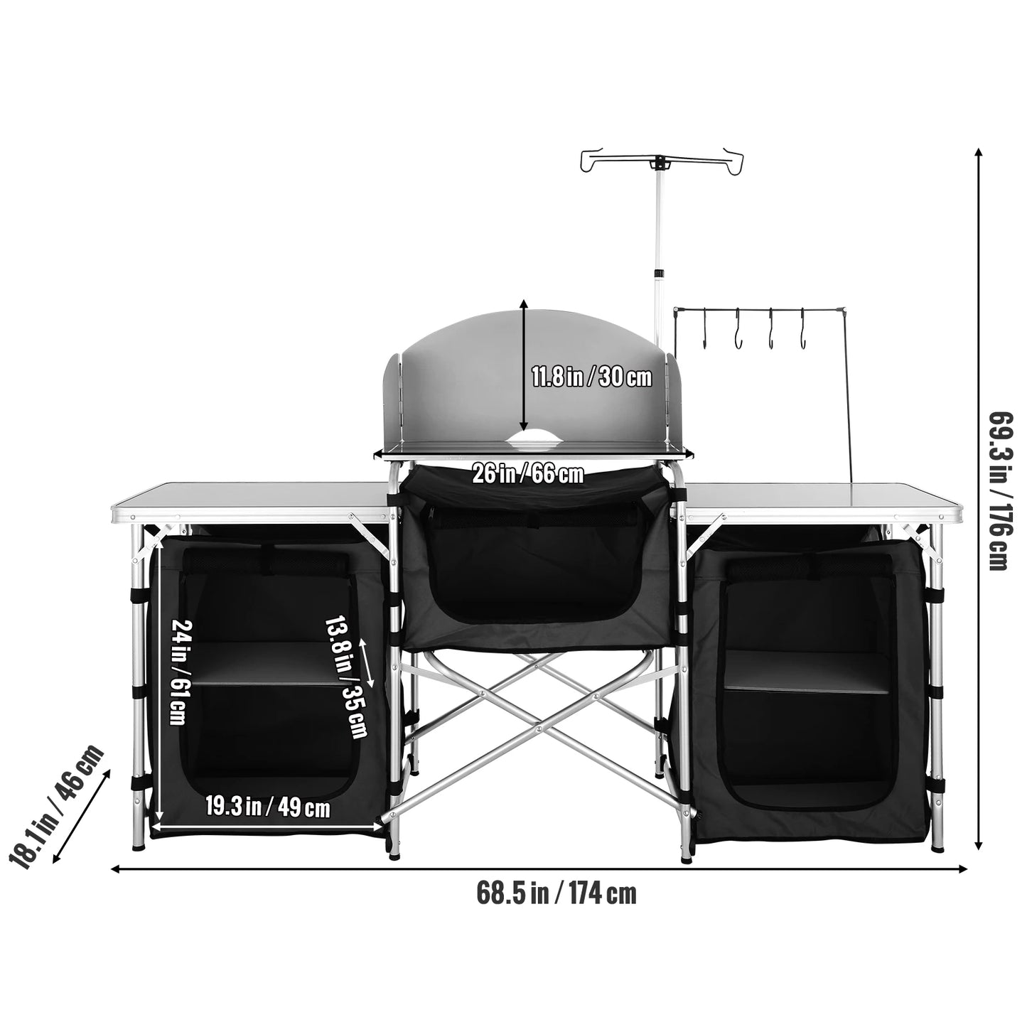 SucceBuy Foldable Camping Kitchen Table And Storage Rack Outdoor Cooking