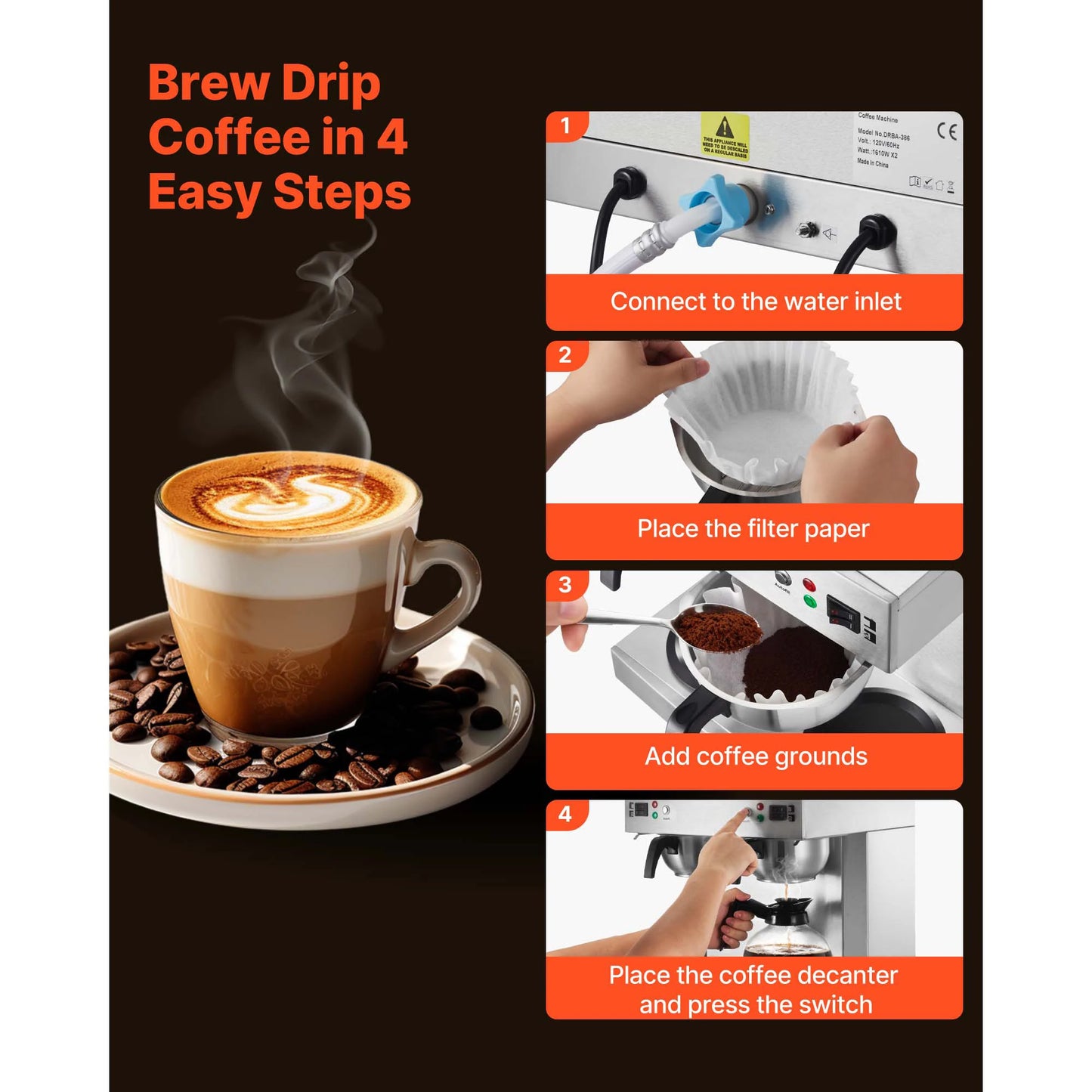 SucceBuy 24 Cup Commercial Drip Coffee Maker With Glass Carafes