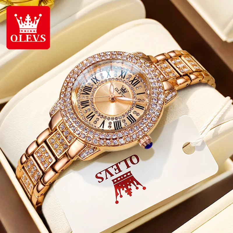 OLEVS Ladies Diamond Waterproof Quartz Dress Watch Stainless Steel
