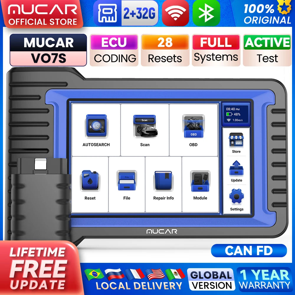 MUCAR VO7S CANFD Bi Directional Diagnostic Tool With ECU Coding OBD2 Scanner