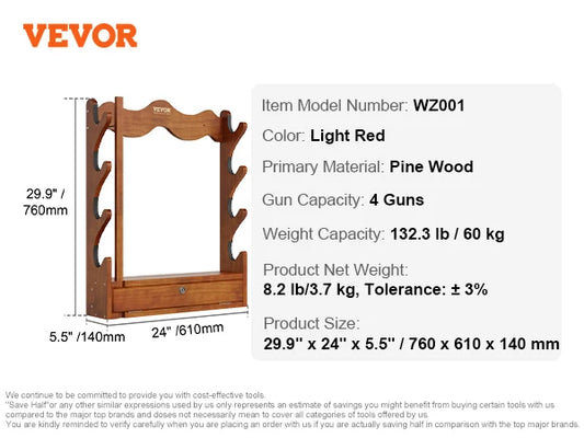 SucceBuy Wood Gun Rack Wall Mount Holds 5 Guns Sturdy