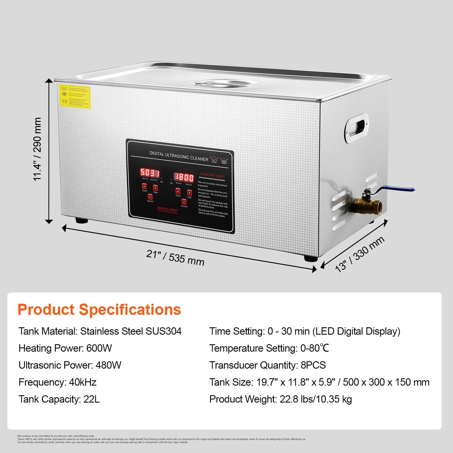 Succebuy Ultrasonic Cleaner 33-40kHz 800W Stainless Steel Home Appliance