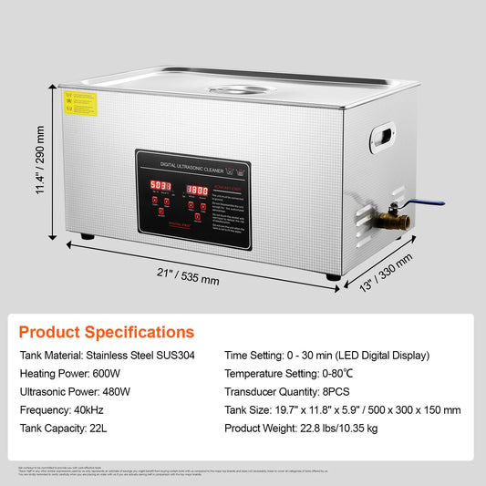 Succebuy Ultrasonic Cleaner 33-40kHz 800W Stainless Steel Home Appliance
