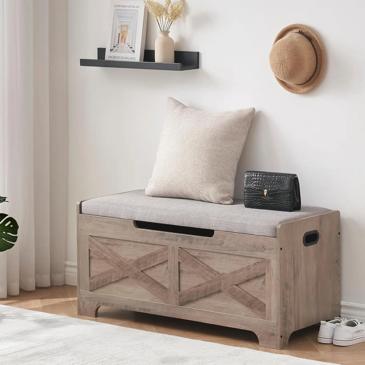 Twister Ck Wooden Storage Bench With Hinged Lid Entryway