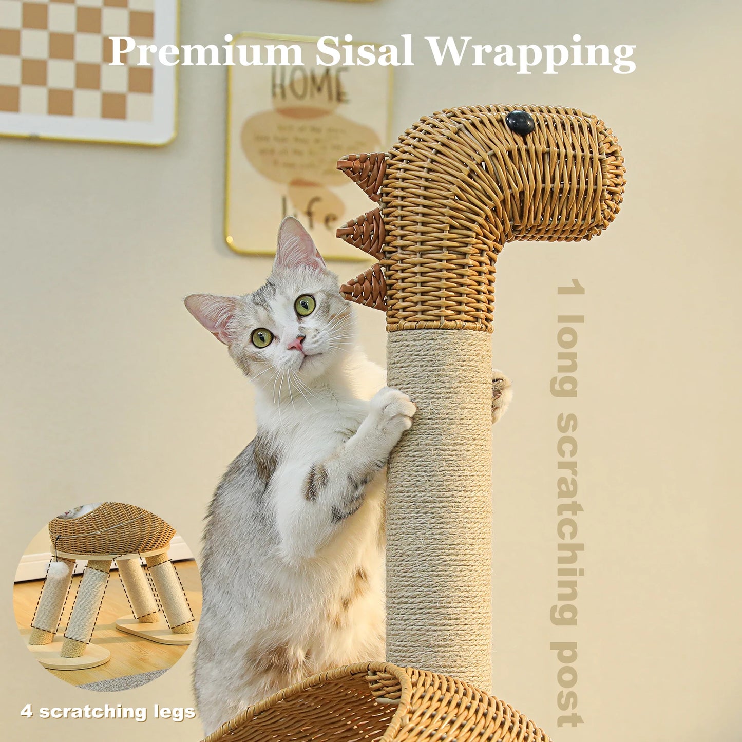PAWZ Road Dinosaur Cat Tree Tower Three Tier Sisal Post Wicker Condo