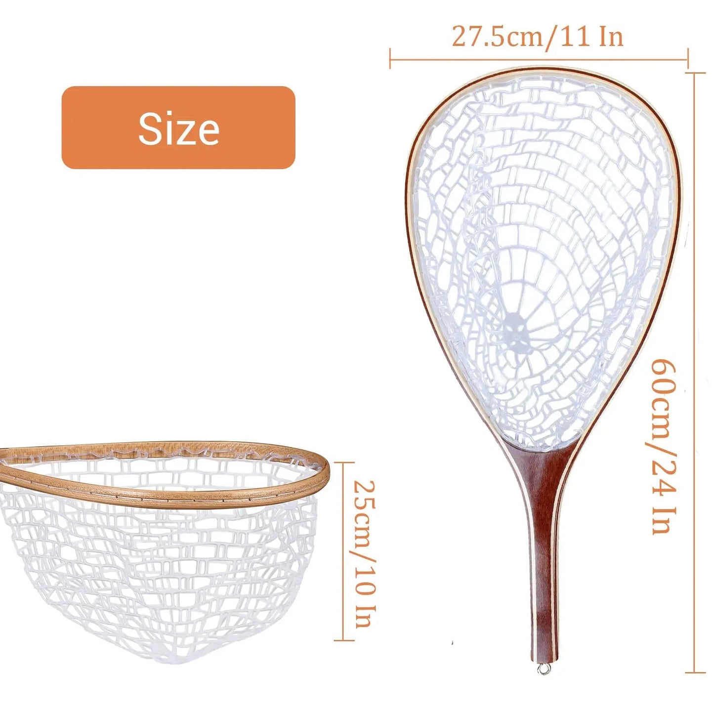 Fly Fishing Landing Net With Soft Knotless Rubber Mesh For Catch And Release