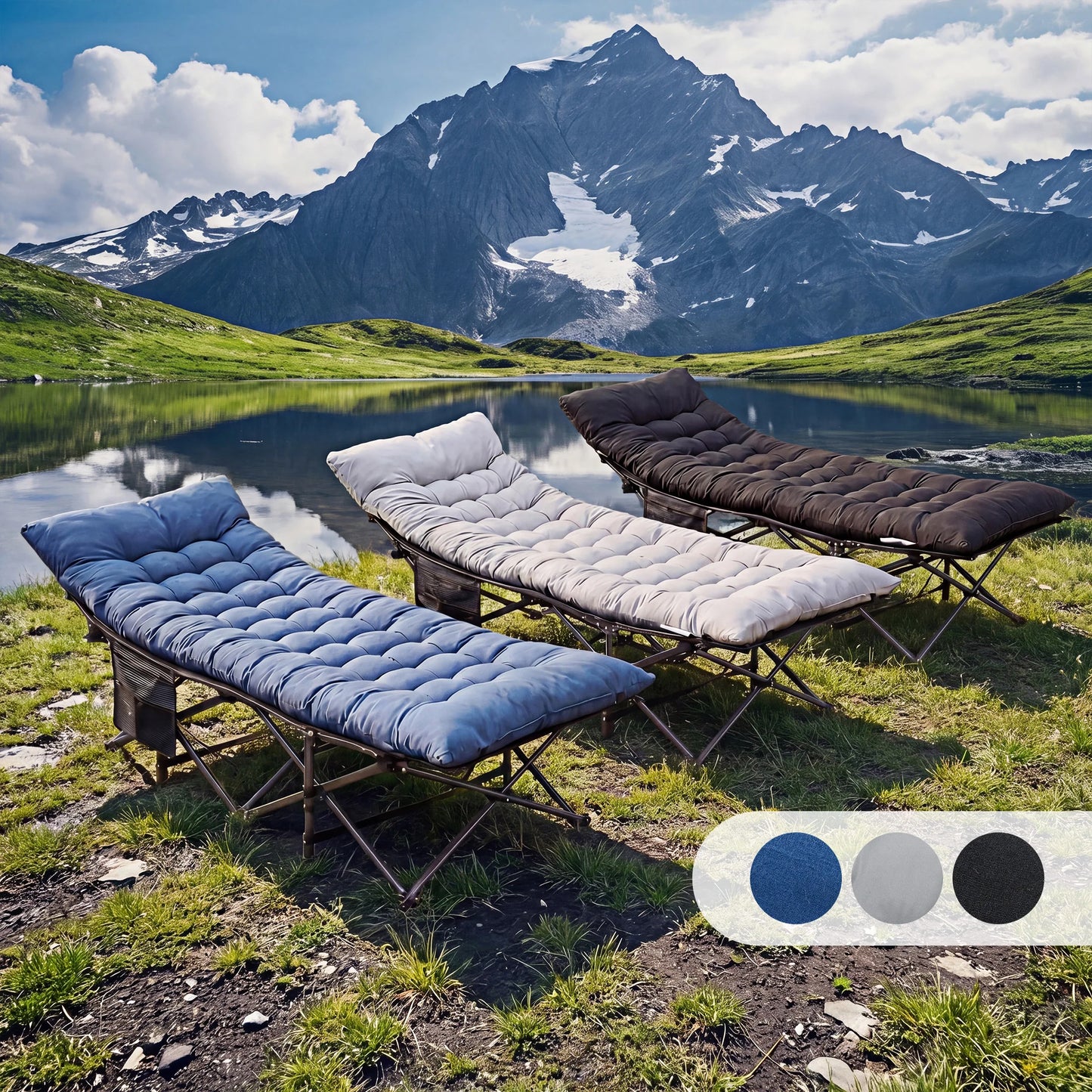 JHK Folding Camping Bed Lounge Chair Portable With Storage Outdoors