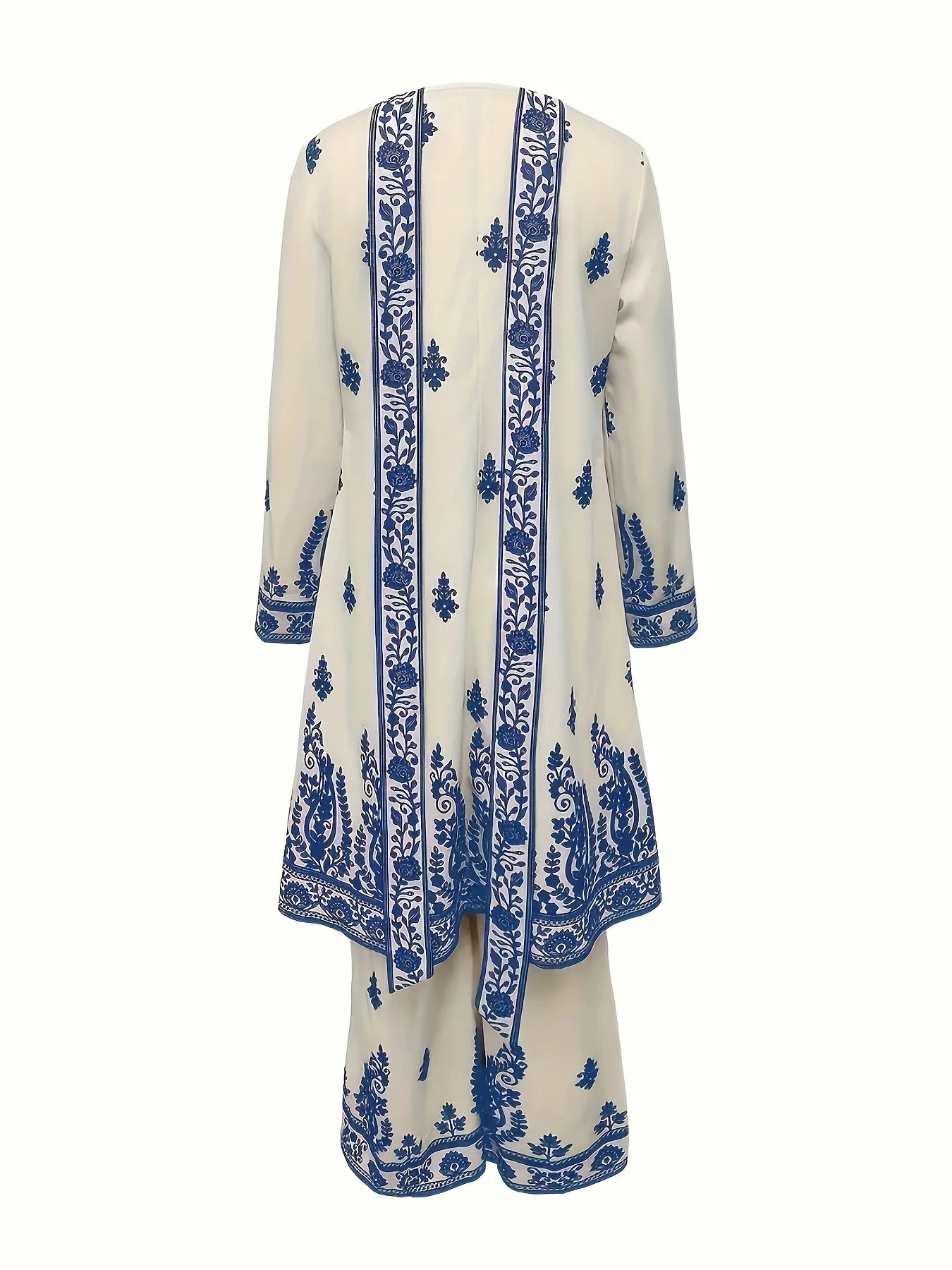 Printed Ethnic Three Piece Crew Neck Set With Headscarf