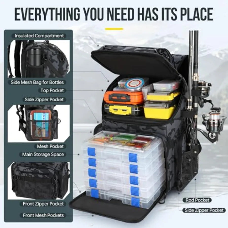 Waterproof Cooler Fishing Backpack With Rod Holders 45L Capacity
