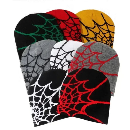 Knit Beanie Hat Spider Embroidered Winter Woolen Cap Unisex