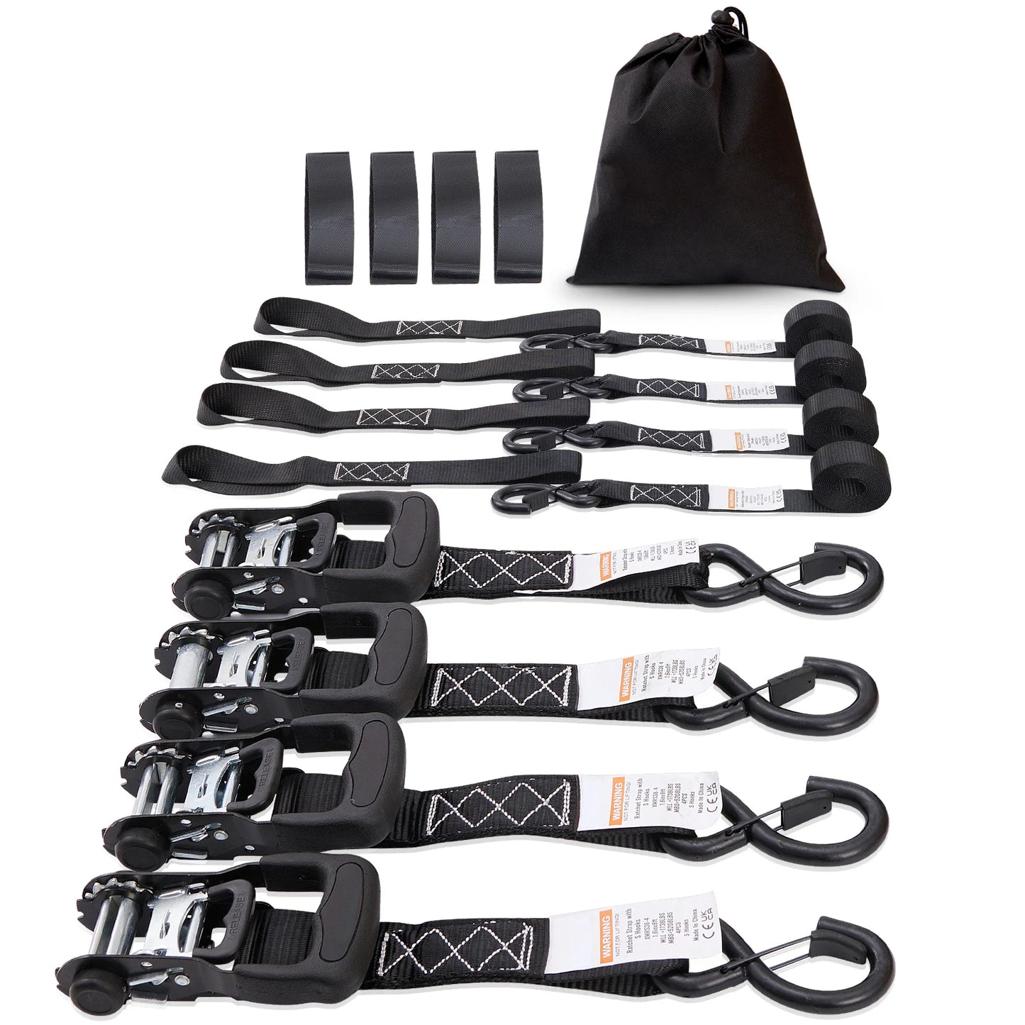 SucceBuy 4-Pack Ratchet Tie Down Straps With Padded Handles And S Hooks