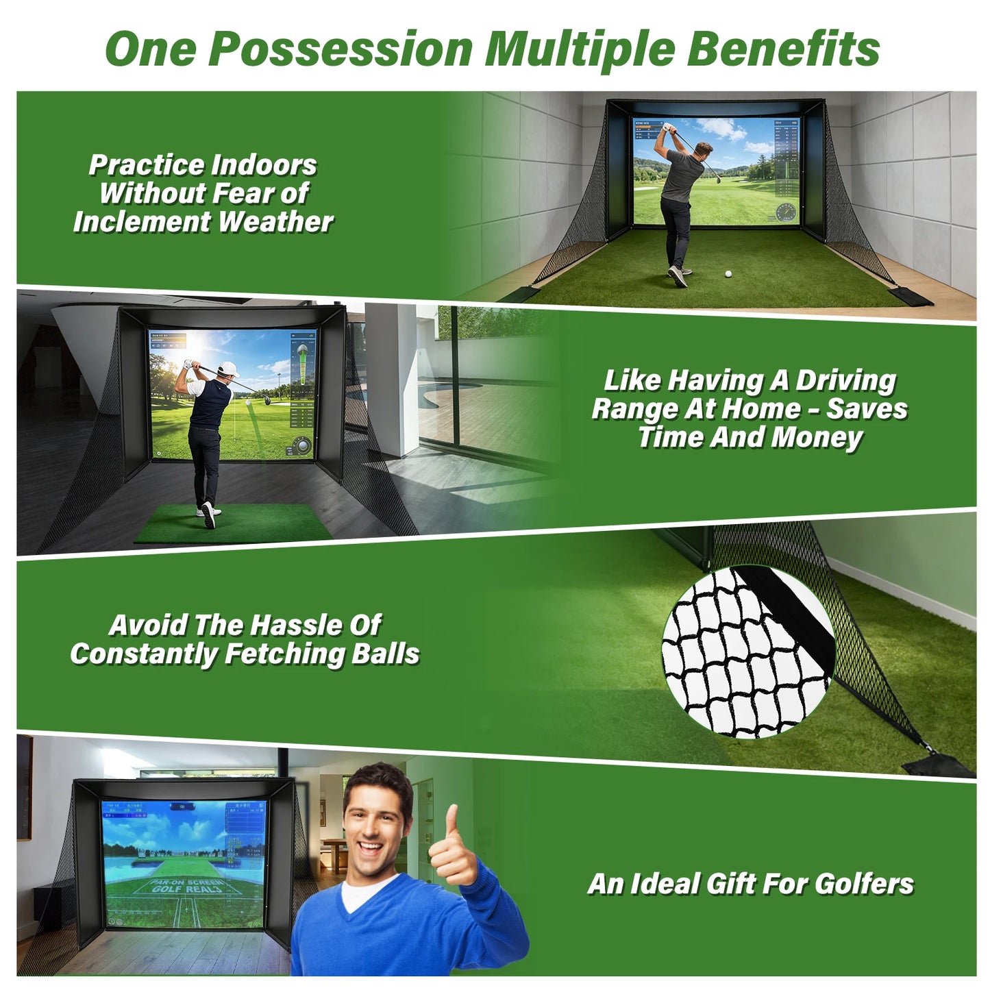 Indoor Outdoor Golf Hitting Net With HD Simulator Screen Frame