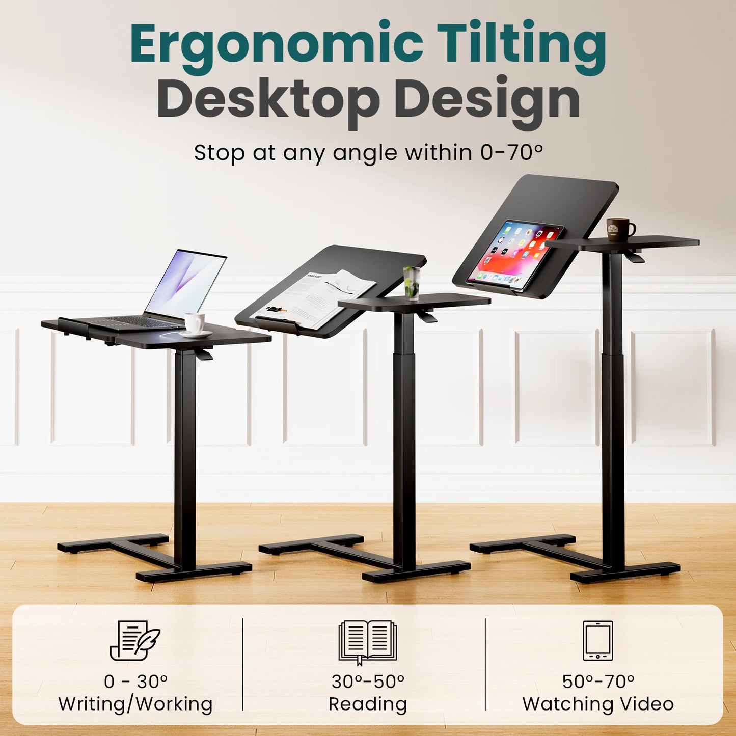 MCQ Standing Desk Flip C Shaped Table Height Adjustable Ergonomic Storage