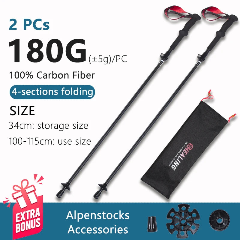 OKHEALING Ultralight Carbon Fiber Hiking Trekking Poles