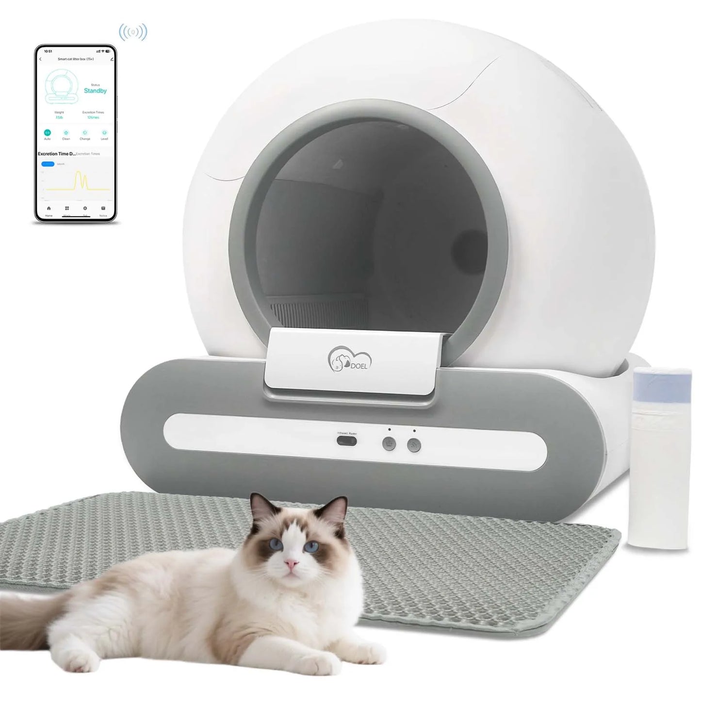 DOEL Smart Self Cleaning Cat Litter Box With App Control