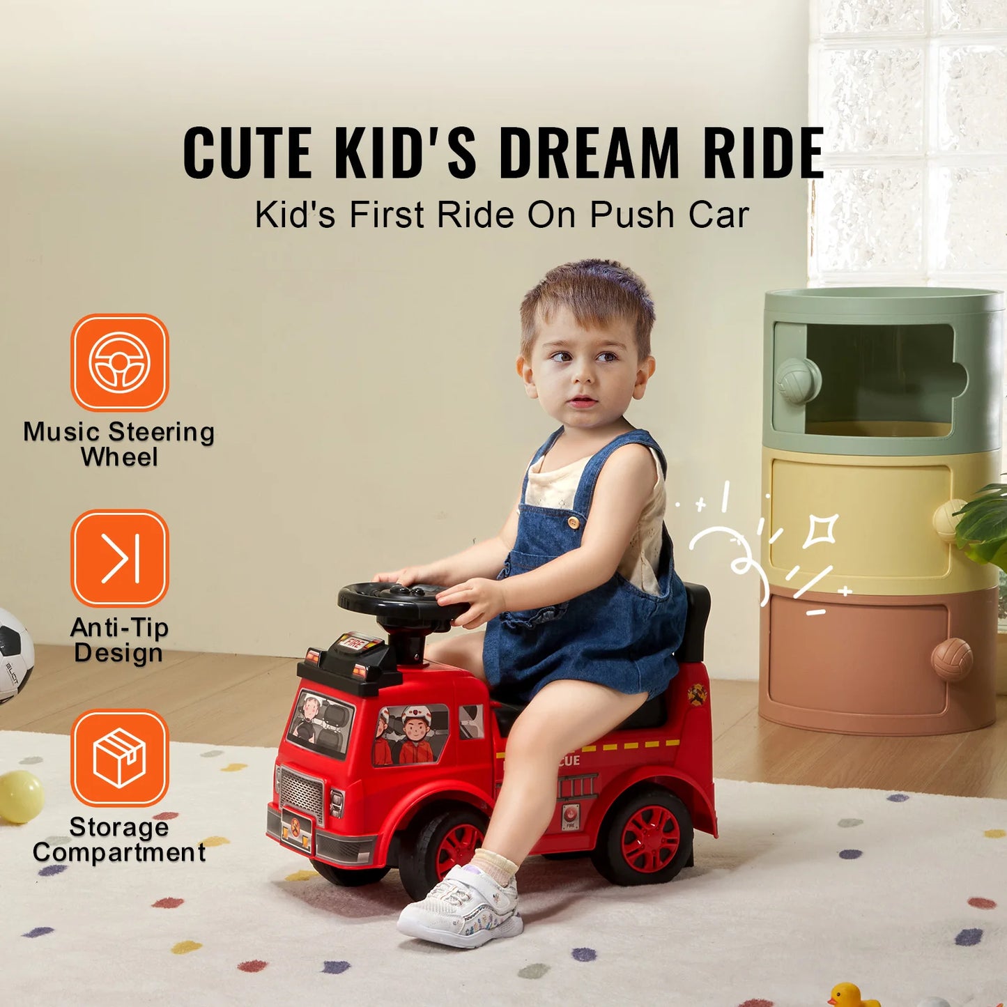 SucceBuy Ride On Push Car For Kids With Music Wheel