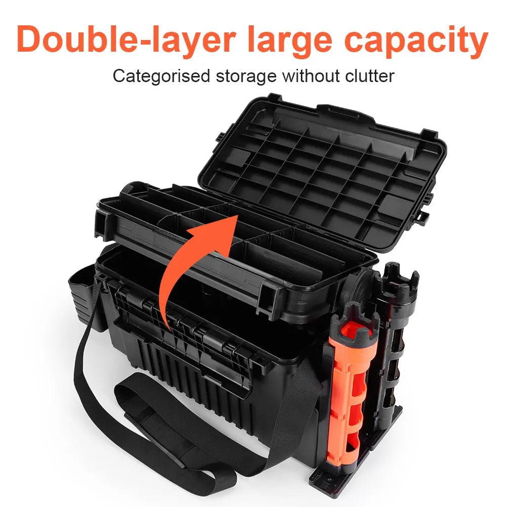 ALIILEE 2 Tier Fishing Tackle Box With Cup Rod Holder