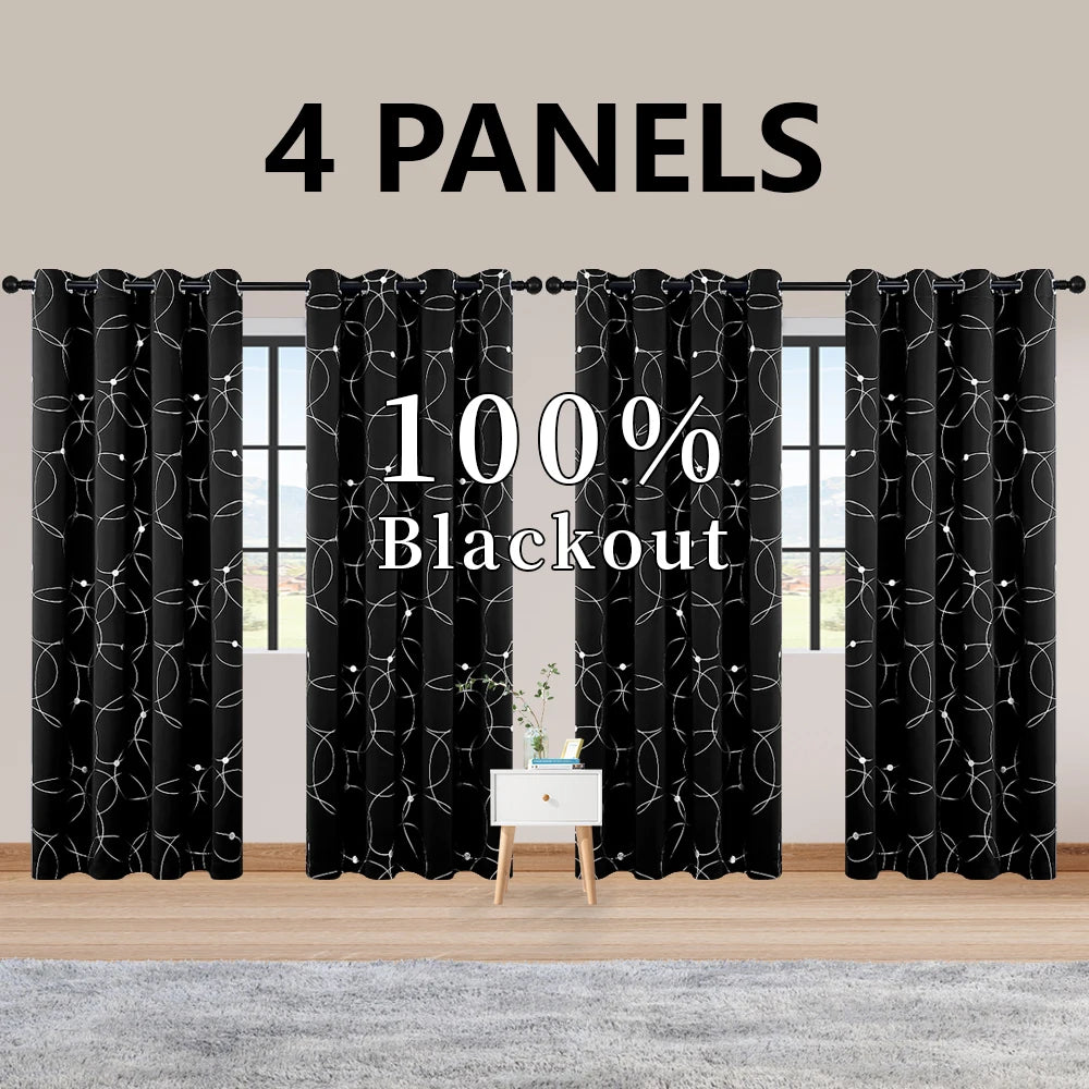4Pcs Blackout Curtains Grommet Thermal Insulated Foil Circles Dots