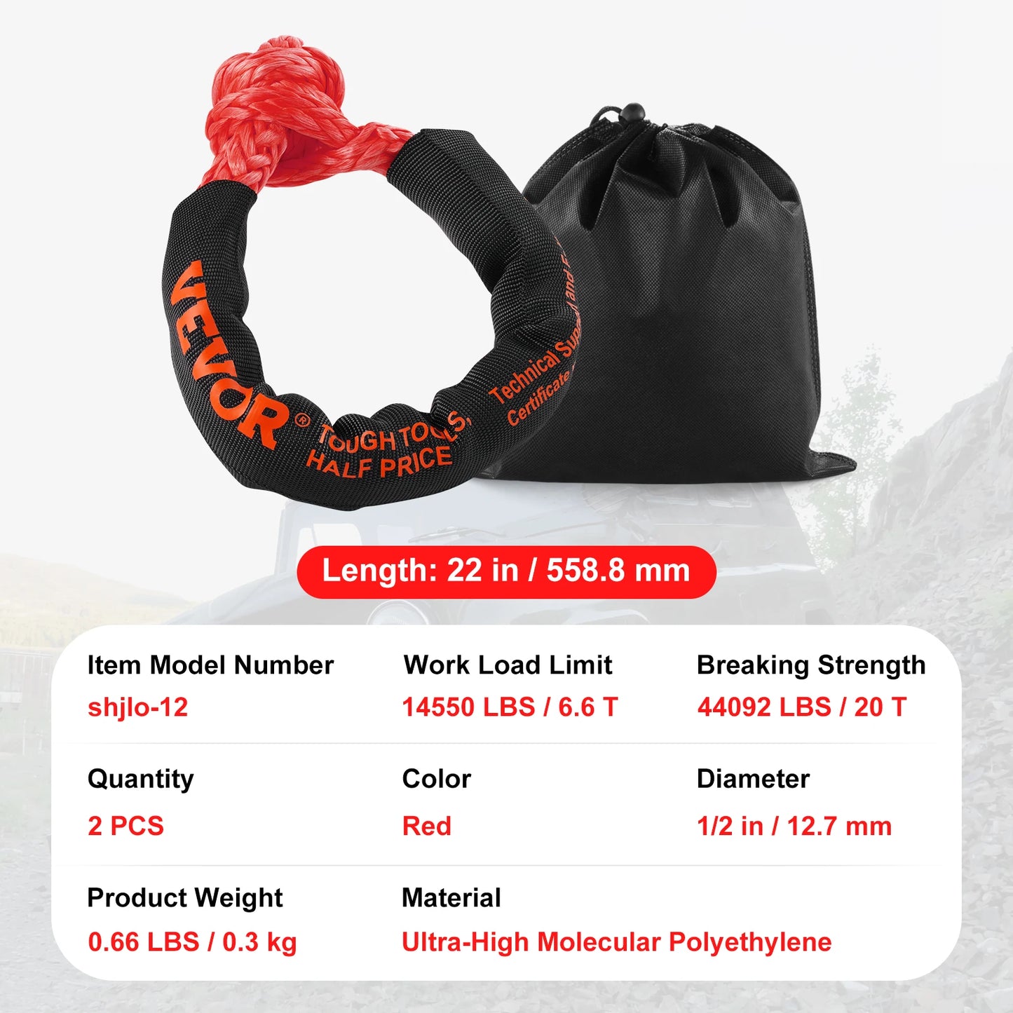 2 Pack Synthetic Soft Shackle Rope Tow 44092 Lbs Recovery