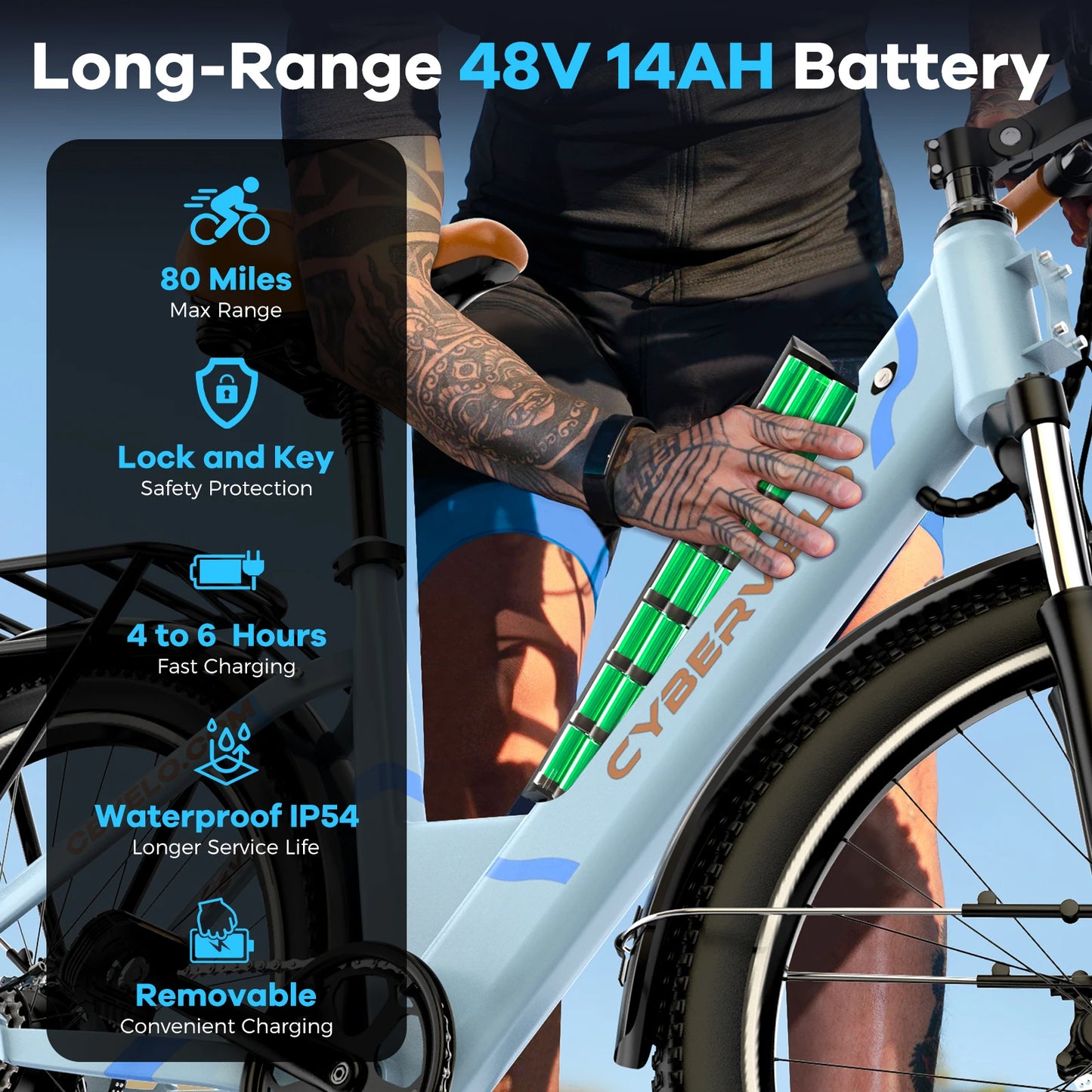 CYBERVELO Urban Commute EBike With 1000W Peak Motor Detachable Battery