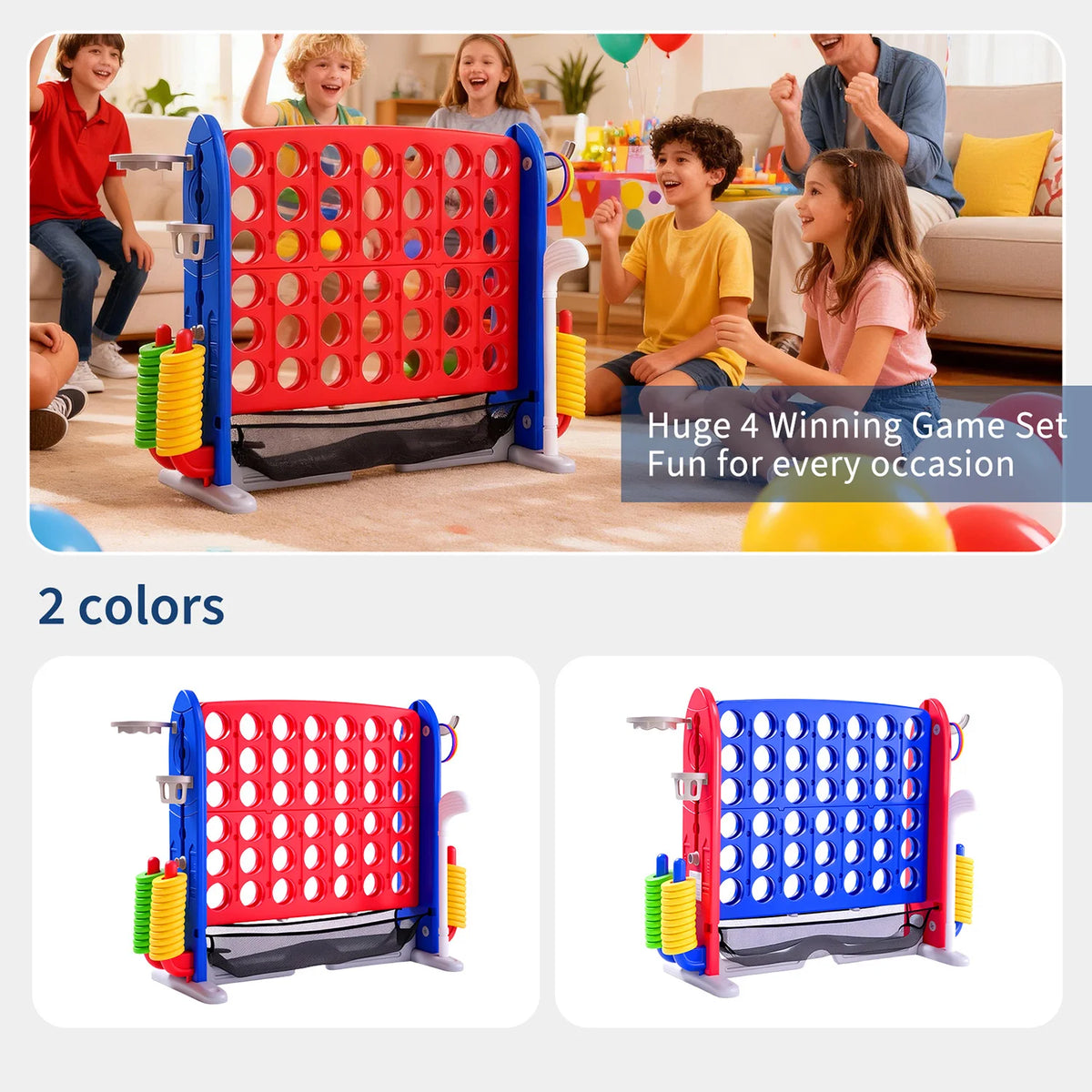4-In-1 Giant Connect Adjustable Height Outdoor Basketball Hoop Ring Toss Family Game Set
