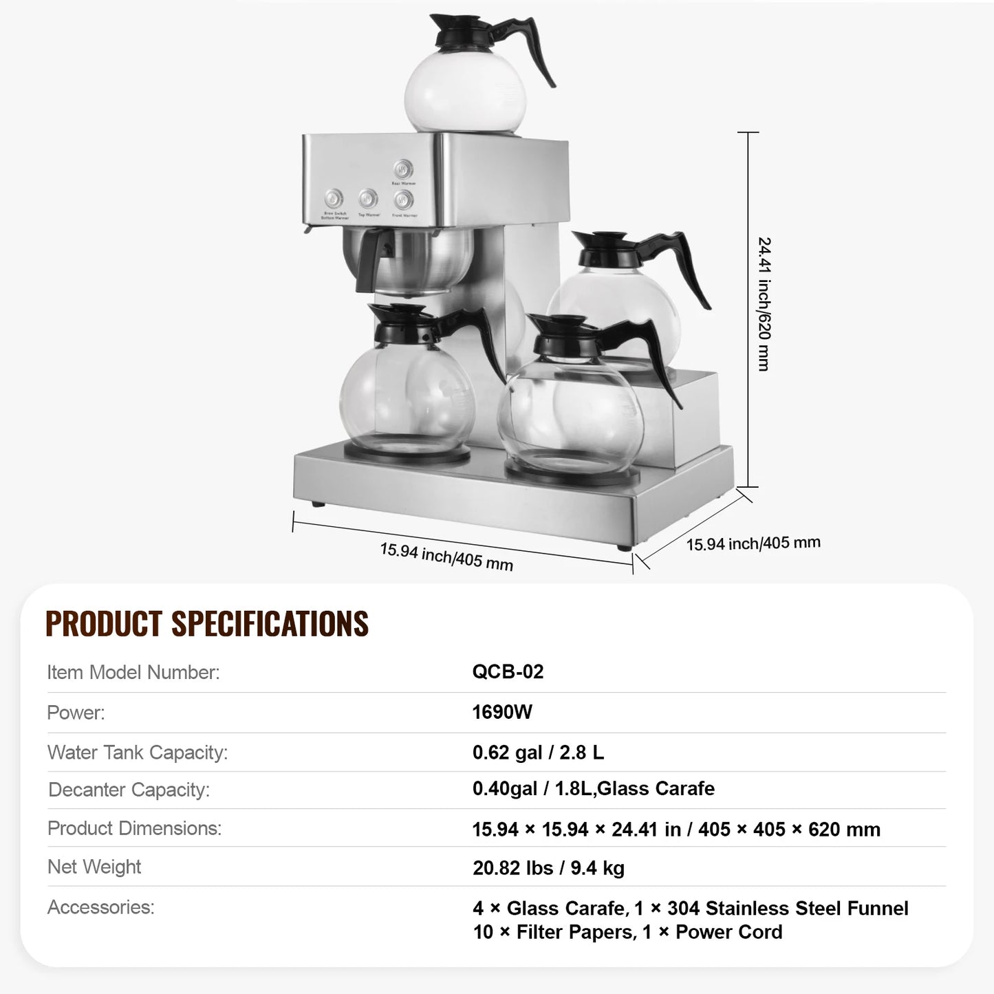 SucceBuy Commercial Drip Coffee Maker With Glass Carafes Decanter Warmer